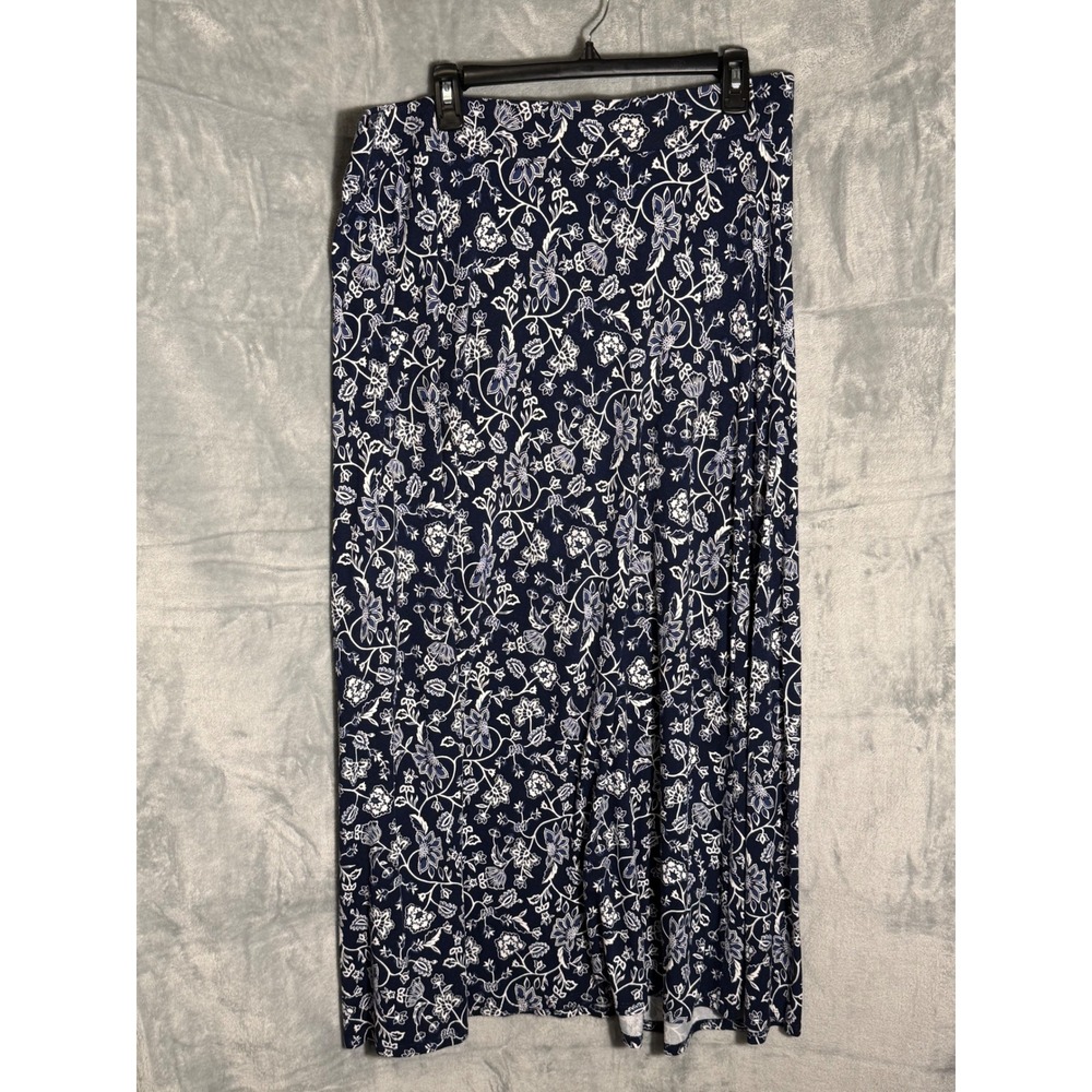 Westport Woman 1X Blue White‎ Floral Maxi Skirt Elastic Waist casual comfort